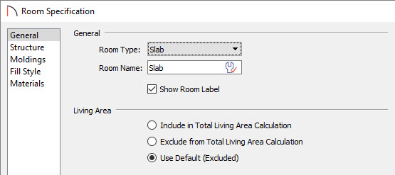 Setting the room type to a slab