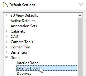 Default Exterior Door Settings Default settings for exterior doors