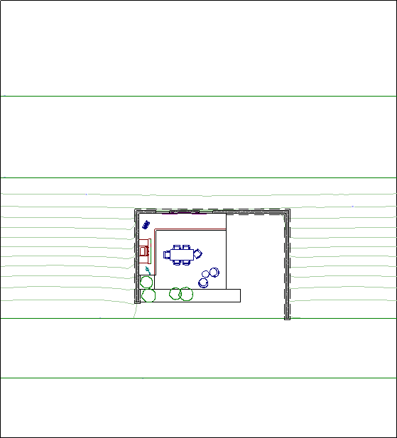 Floor Plan view showing terrain perimeter, elevation lines and U-shaped retaining wall