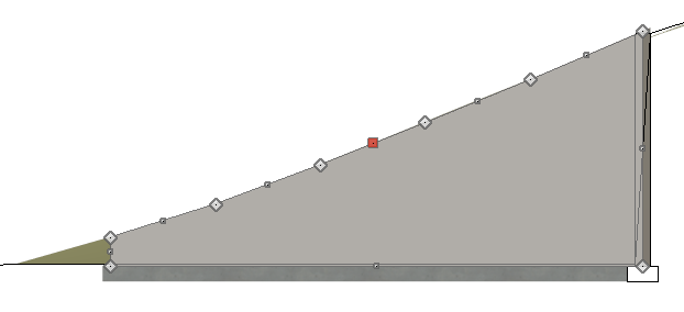 Elevation view showing diamond and square edit handles around selected retaining wall