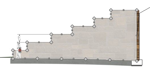 Create more Diamond Edit Handles using the Break Line button on the Edit Toolbar Elevation view showing diamond and square edit handles around selected retaining wall