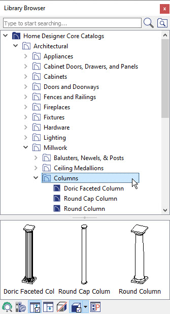 Columns can be located in the Millwork library folder