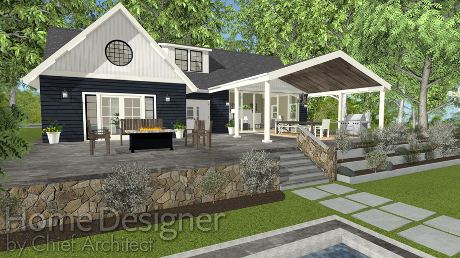Structure with a covered patio Covered patio created using room divider walls