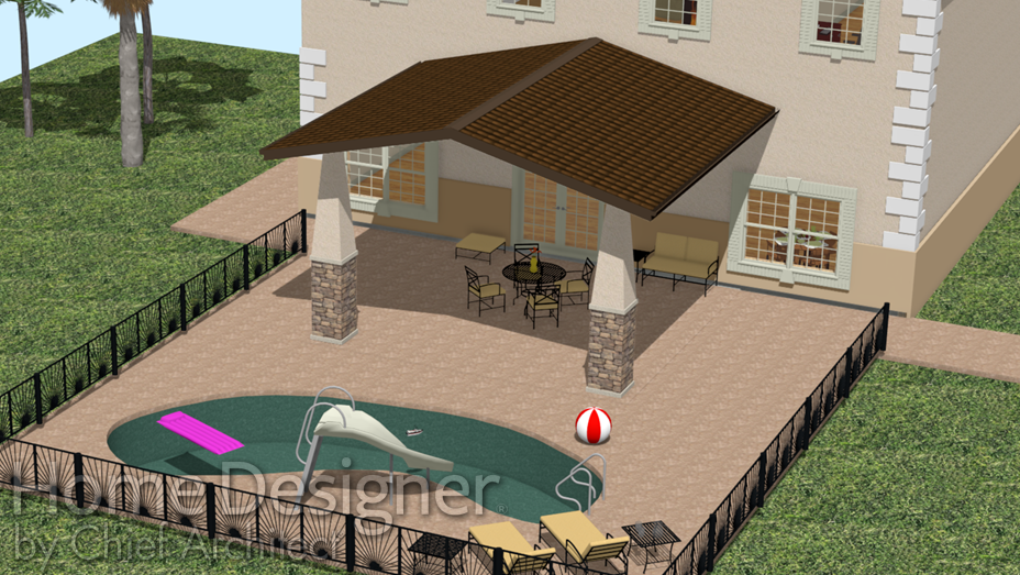 Structure with a covered patio Covered patio created using room divider walls