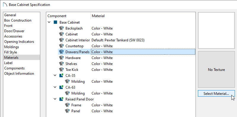 Showing how to change the material on a part of the wainscoting