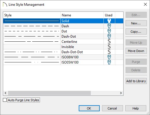 Line Style Management dialog