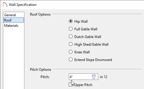 Pitch can be specified on the Roof panel