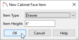 New Cabinet Face Item dialog