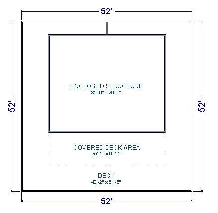 Covered Deck Area off back of building and a wrap around deck around building and covered deck area