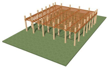 Perspective Framing Overview showing terrain, posts, stringers and joists