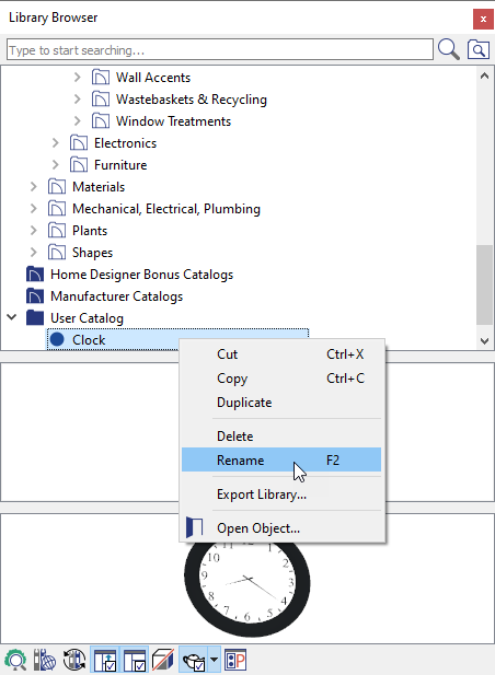 Renaming an item in the User Catalog
