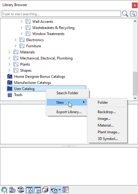 Right clicking on the user catalog to make a new 3D symbol