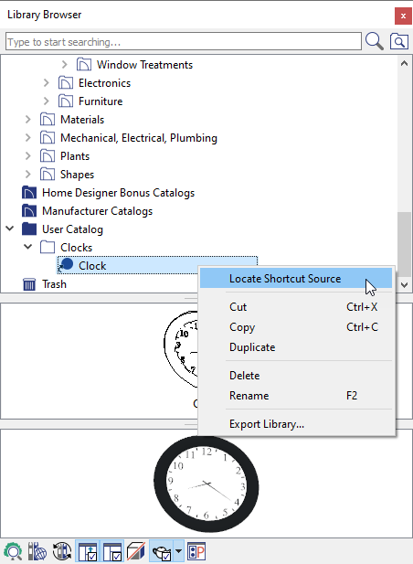 Choosing Locate Shortcut Source on a Shortcut in the User Catalog