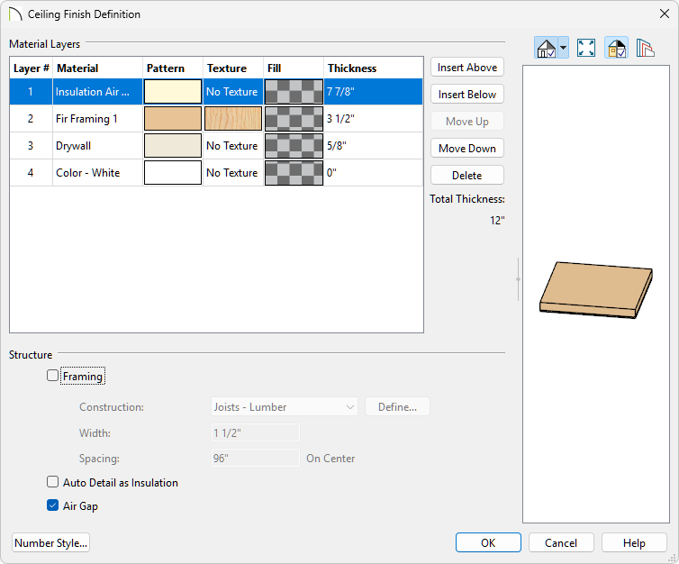 Insular Air Gap layer added to the Ceiling Finish