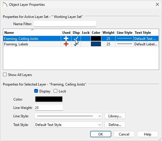 Object Layer Properties dialog