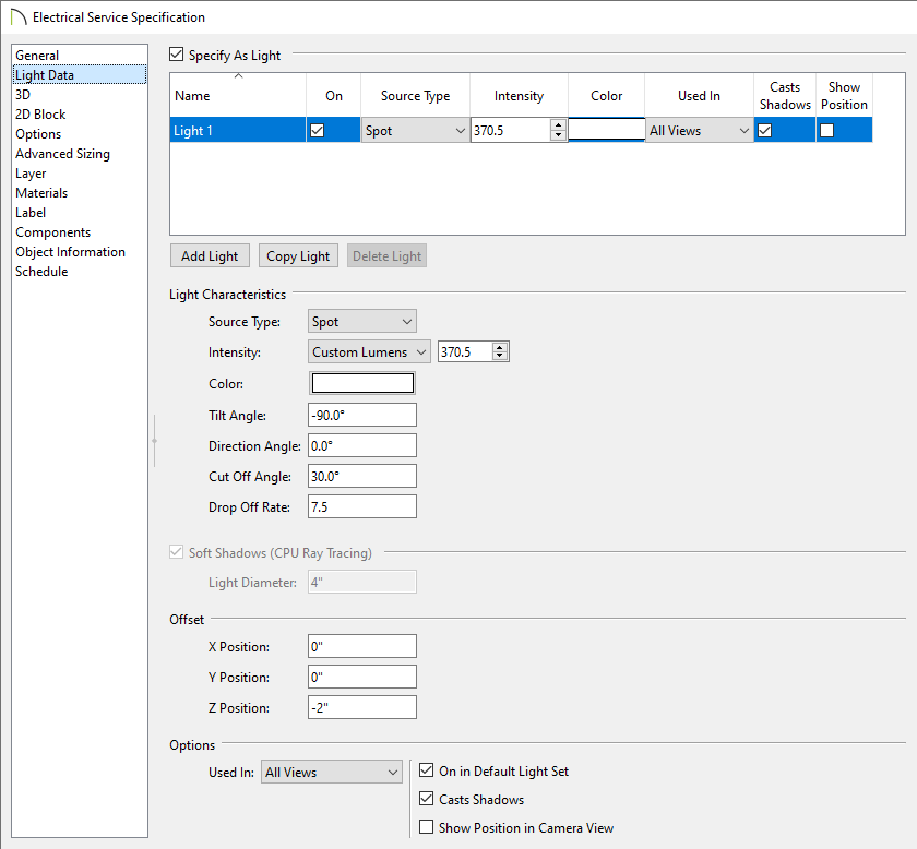 Adjust the Light Data of an electrical object to fit your needs