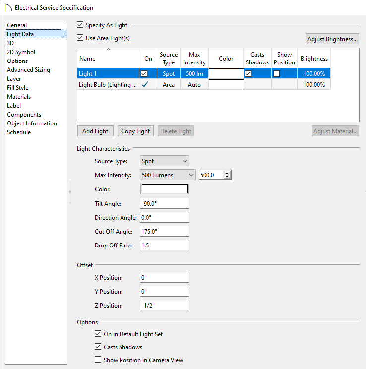 Adjust the Light Data of an electrical object to fit your needs