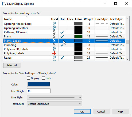 Layer Display Options Dialog