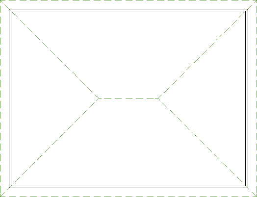 Plan view displaying railings and a hip roof