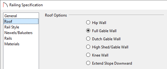 Select the Full Gable Wall option on the Roof panel of the Railing/Wall Specification dialog