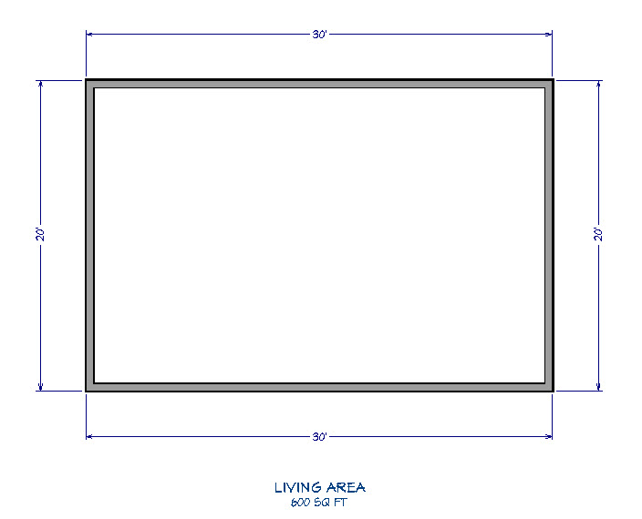 Floor plan view of a 20' x 30' rectangular structure