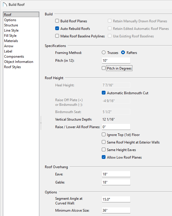 In the Build Roof dialog set your desired pitch.
