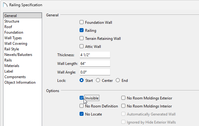 On the General panel mark the railing as Invisible.