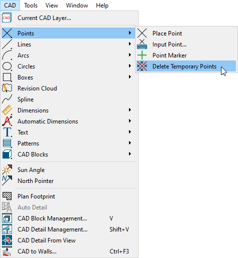 Navigating to CAD> Points> Delete Temporary Points