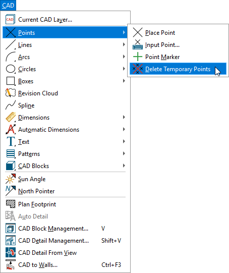 Navigating to CAD> Points> Delete Temporary Points