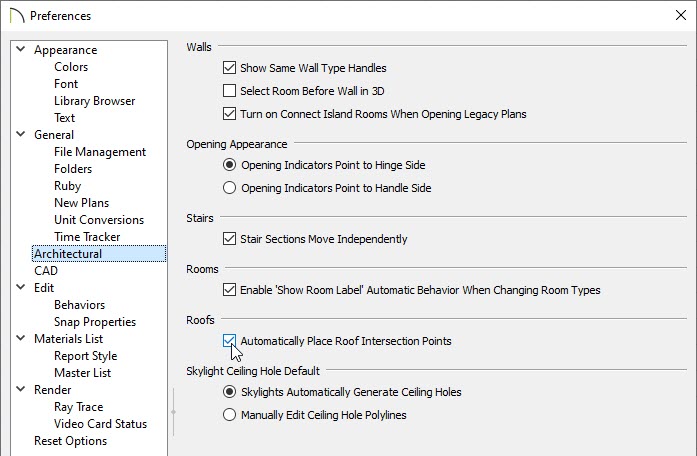 Check the Automatically Place Roof Intersection Points on the Architectural panel of the Preferences dialog