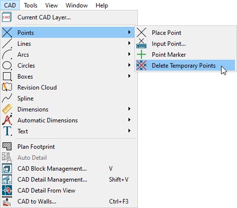 Navigating to CAD> Points> Delete Temporary Points