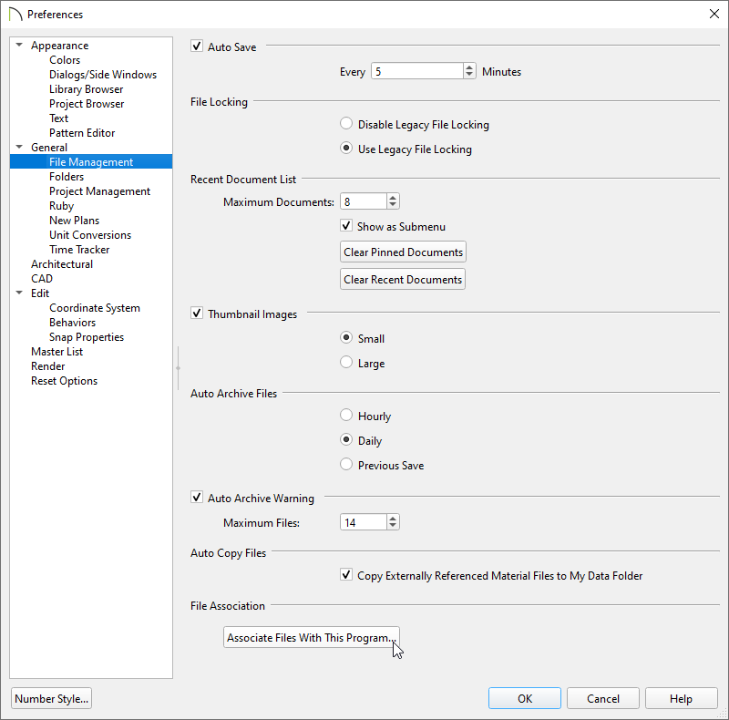 Click on the Associate Files With This Program button on the File Management panel of Preferences