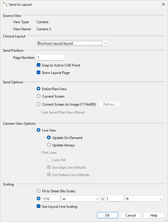 In the Send to Layout dialog, specify your desired scale.