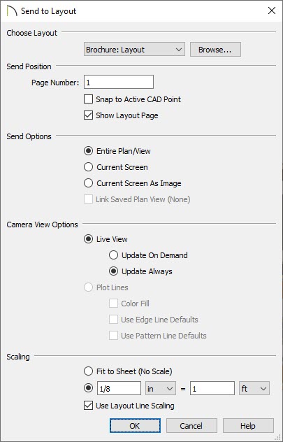 Send to Layout dialog