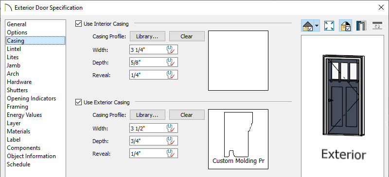 Casing panel of the Exterior Door Specification