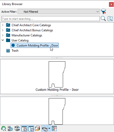 Custom molding profile has been selected in the User Catalog