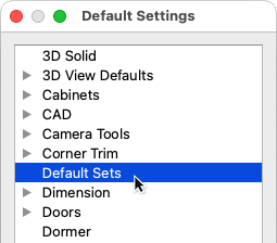 Default Sets selected in the Default Settings dialog