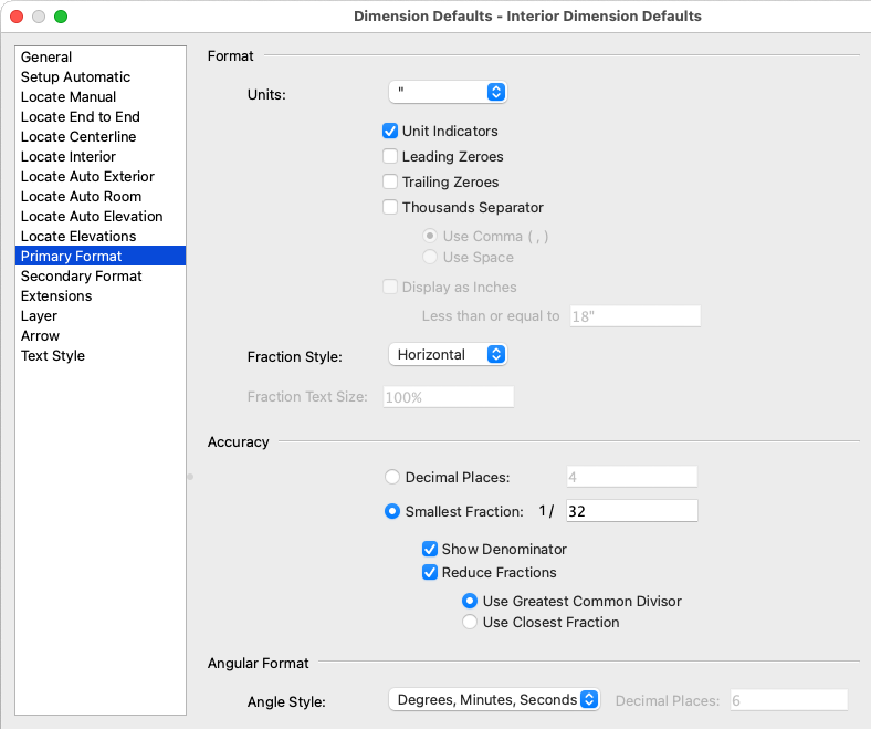 Primary Format panel of the Dimension Defaults dialog