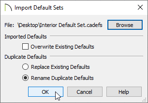 Import Default Sets dialog