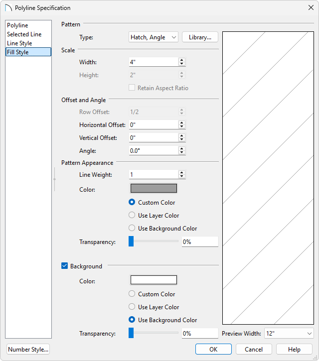 Fill Style panel of the Polyline Specification.