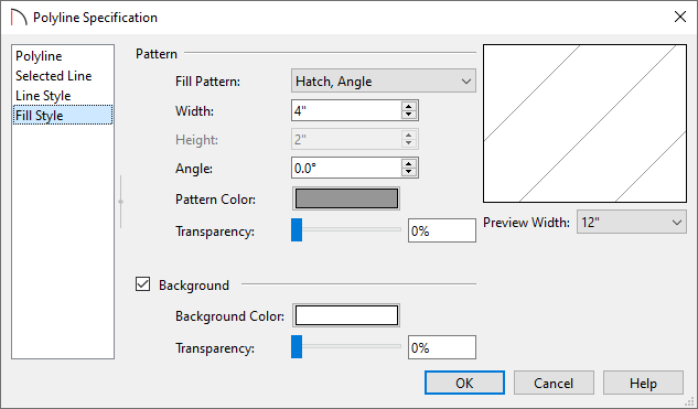 Fill Style panel within the Polyline Specification dialog