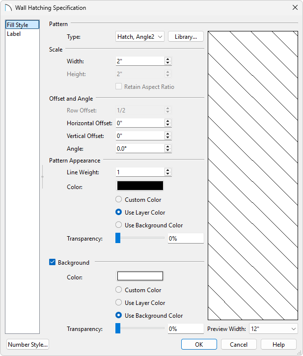 Wall Hatching Specification dialog