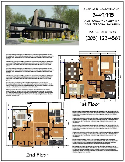 Flyer with several floor plan views on top of camera views