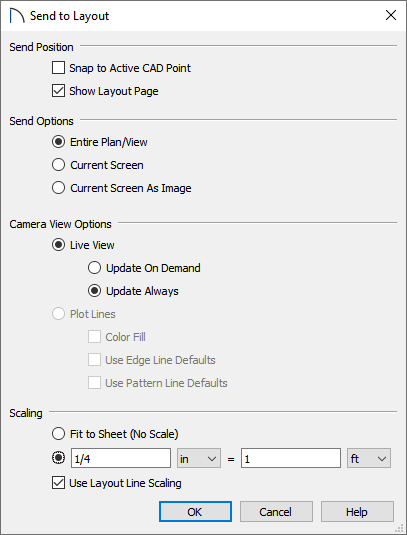 Send to Layout dialog