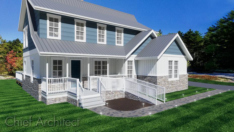 Accessibility ramp attached to a front porch