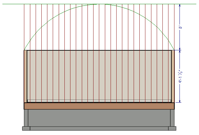 Once completed you should have an Arc that meets your ridgeline and lines spaced 12".