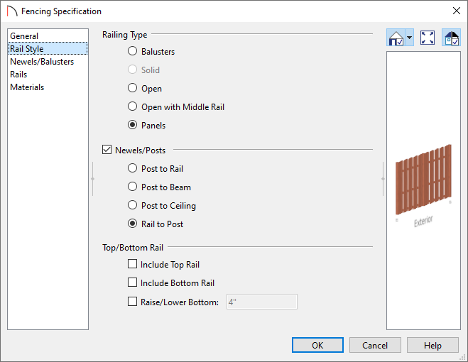 Rail Style panel of the Fencing Specification