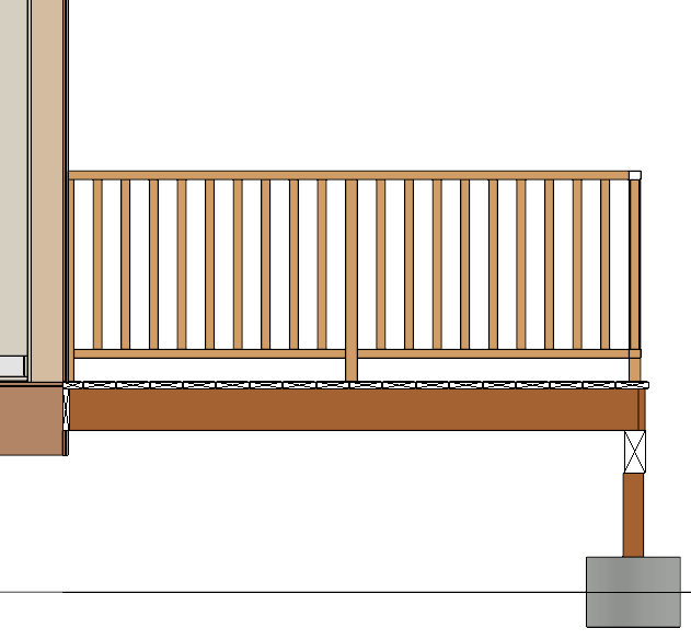 Cross Section/Elevation view of the deck after moving framing members to the correct locations