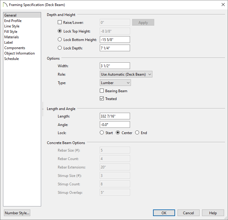 Framing Specification for a deck beam