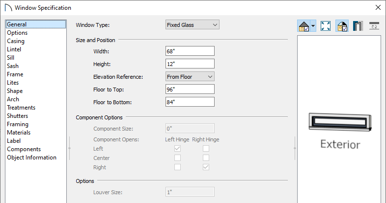 Adjust the windows properties on the General panel